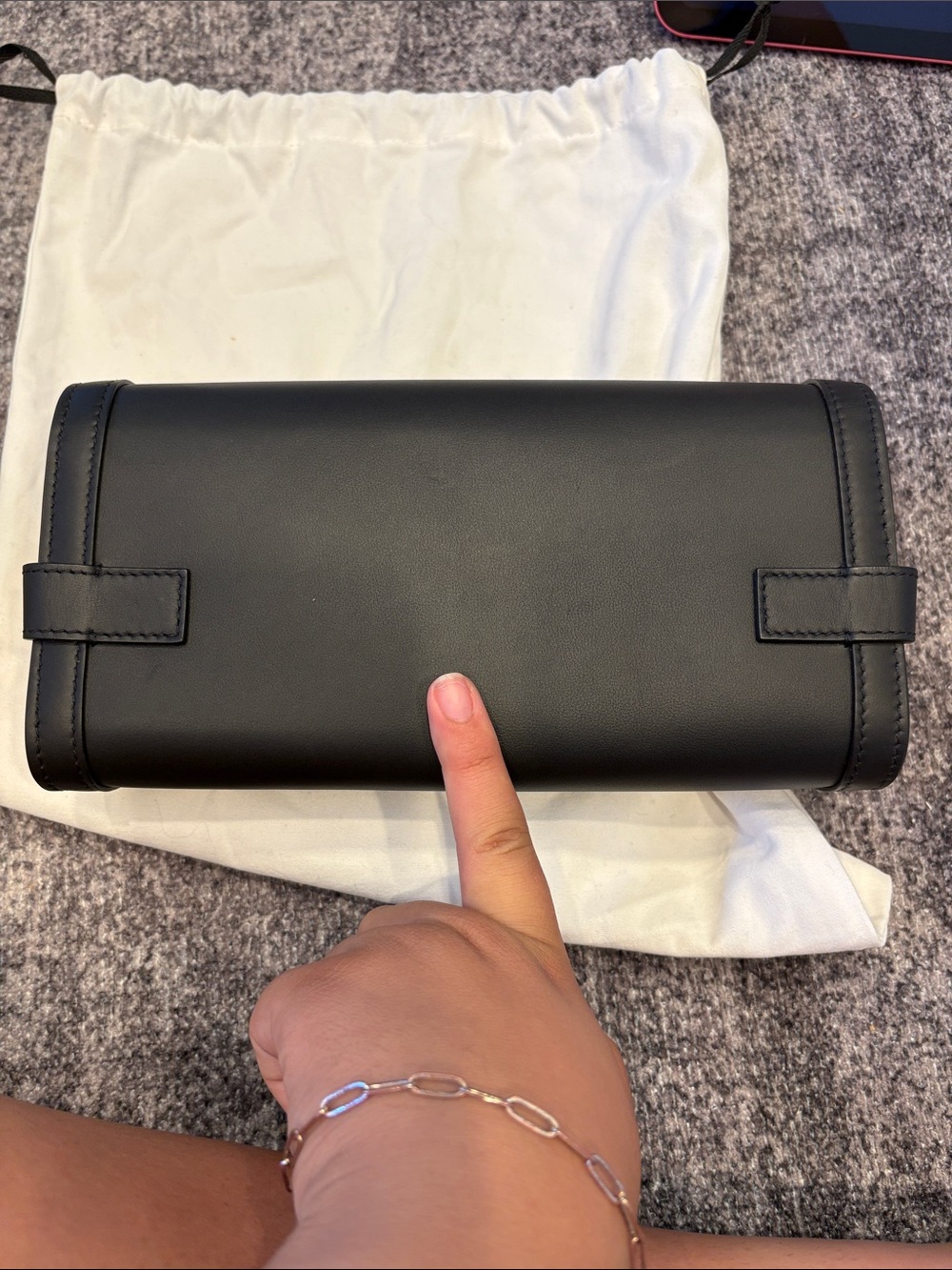 Balmain Black Leather Barrel Clutch with Gold TB Emblem - Picture 4 of 4